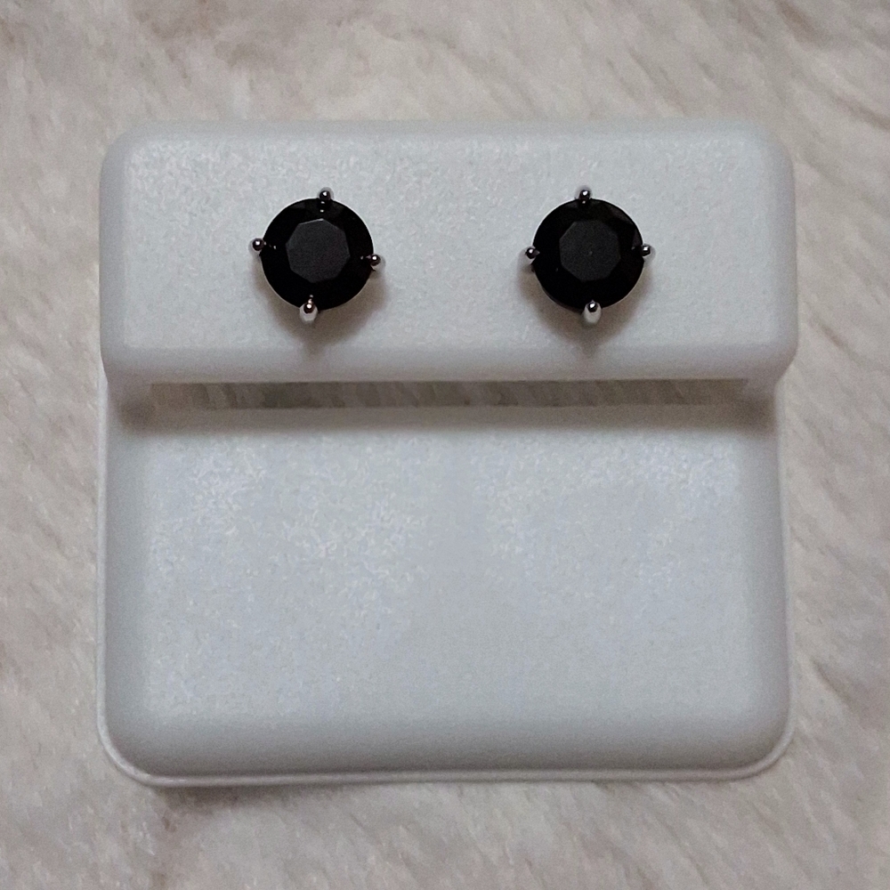 925 Sterling Silver & Black Onyx Cz Pushback Round Stud Earrings